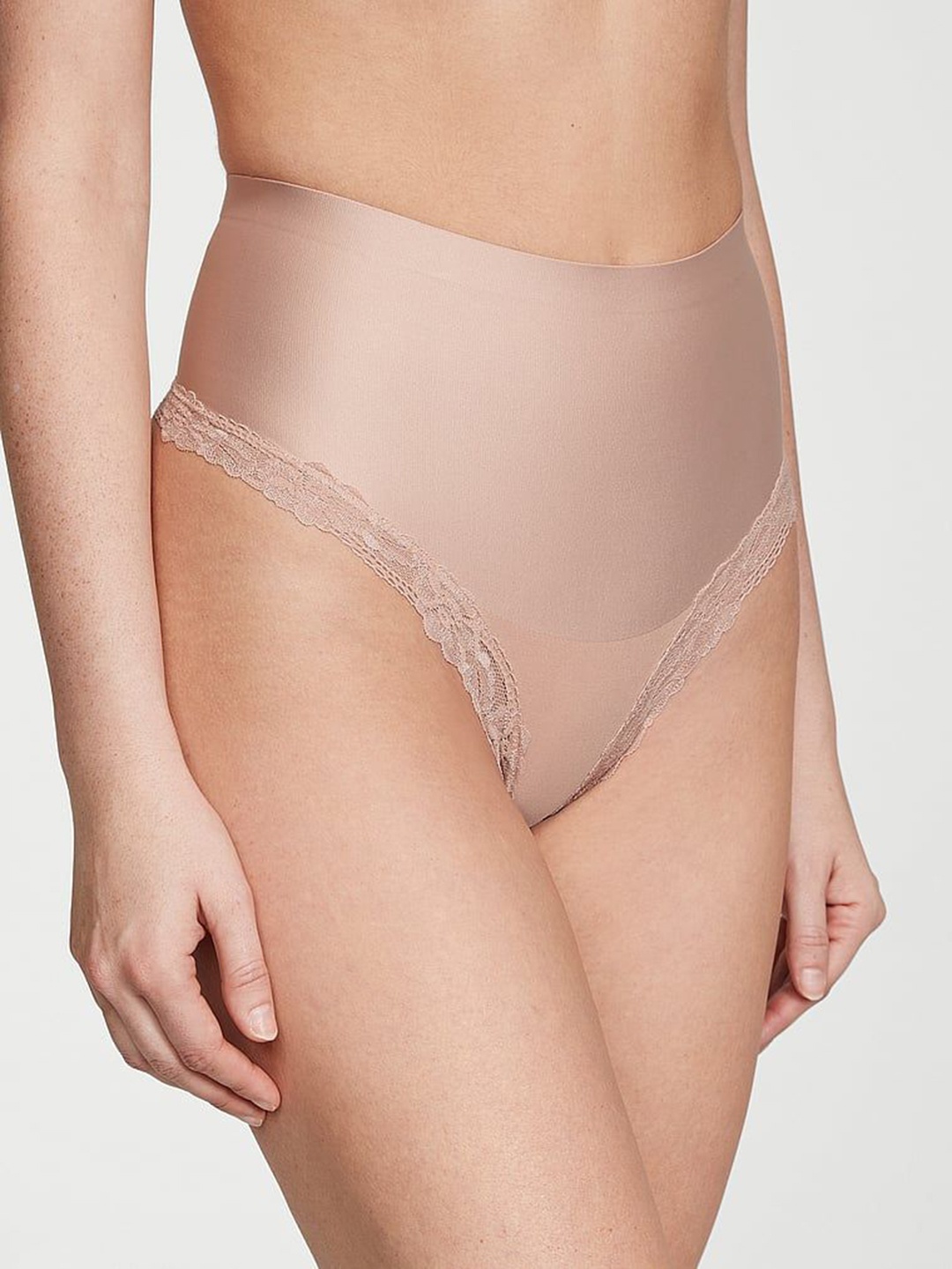

Victoria's Secret Laced Thong Briefs 1124280966H6, Beige