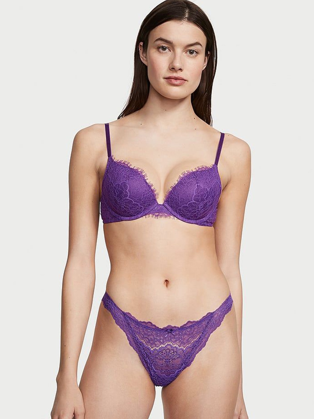 

Victoria's Secret Laced Thong Briefs 1121486607P7, Purple