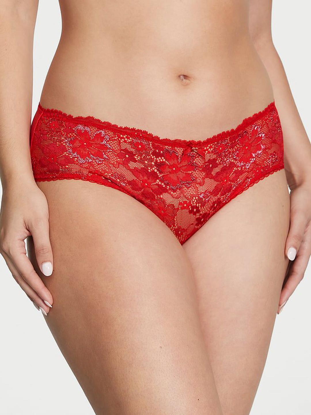 

Victoria's Secret Lace Low-Rise Hipster Brief - 112207274Z6W, Red