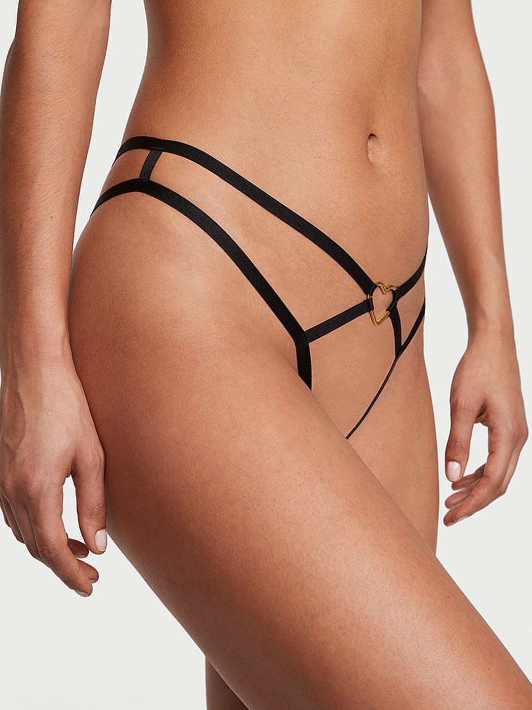 

Victoria's Secret Crotchless Heartware Strappy V-String Thongs Briefs 1123913854A2, Black