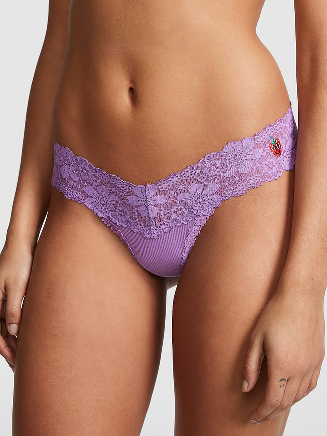 

Victoria's Secret Lace-Trim Thong Panty 1124090761NO, Purple