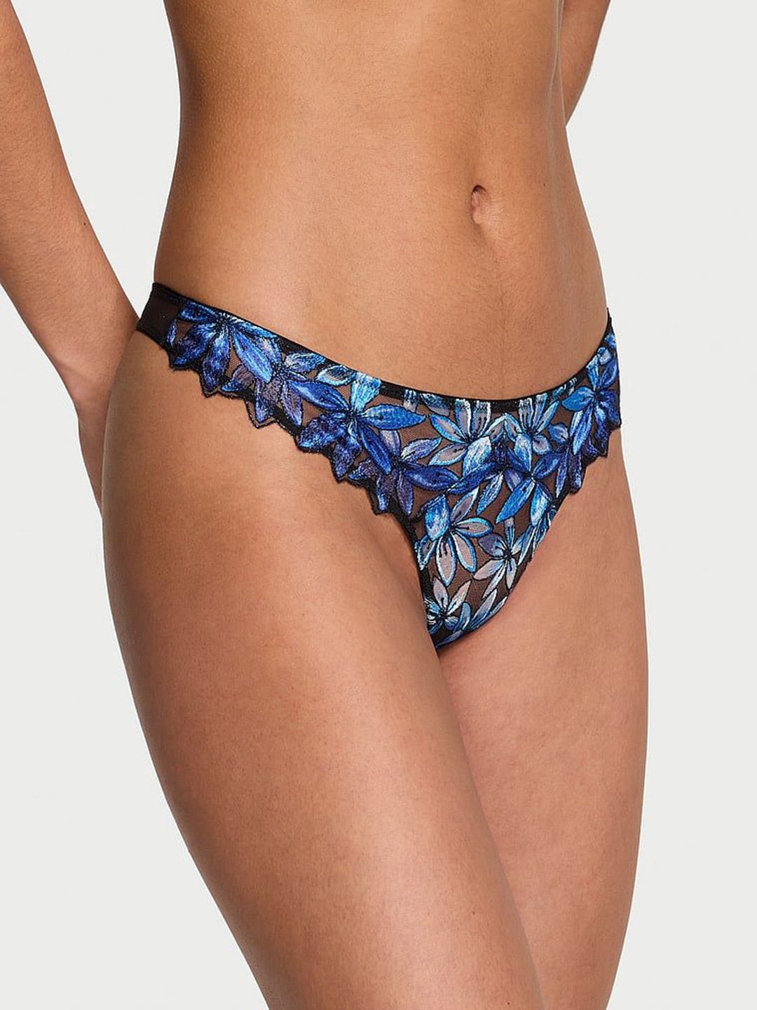 

Victoria's Secret Anti Microbial Floral Embroidered Thong Brief-1123910364MQ, Blue