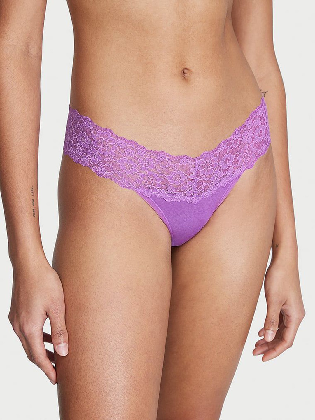 

Victoria's Secret Lace-Waist Cotton Thong Panty 1121921107GL, Purple