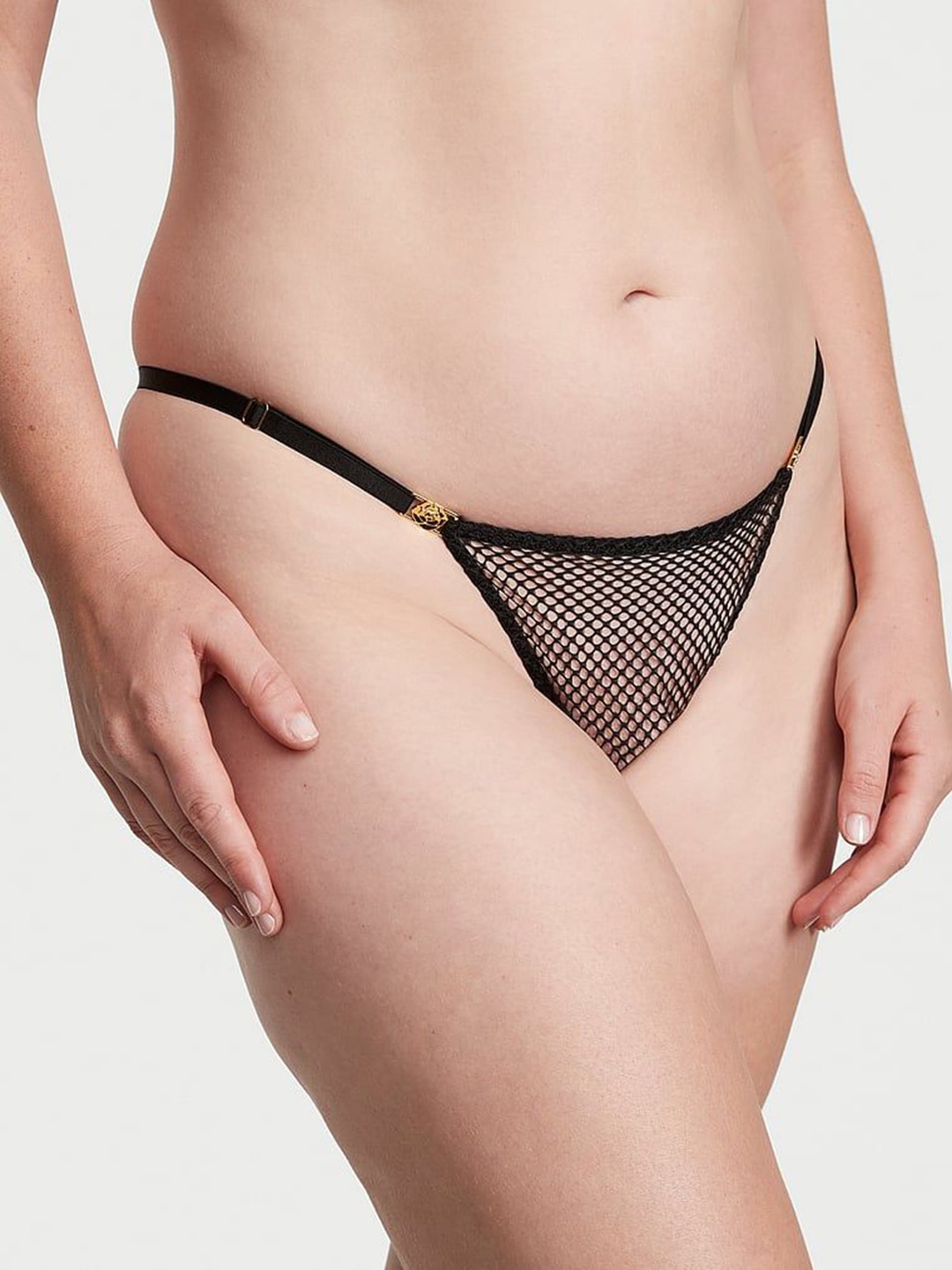 

Victoria's Secret Fishnet Adjustable V-String Thong Briefs 1122873054A2, Black