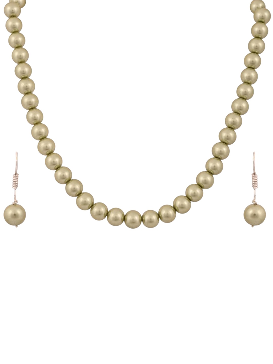 

RATNAVALI JEWELS Silver-Plated Beaded Necklace Set, Olive