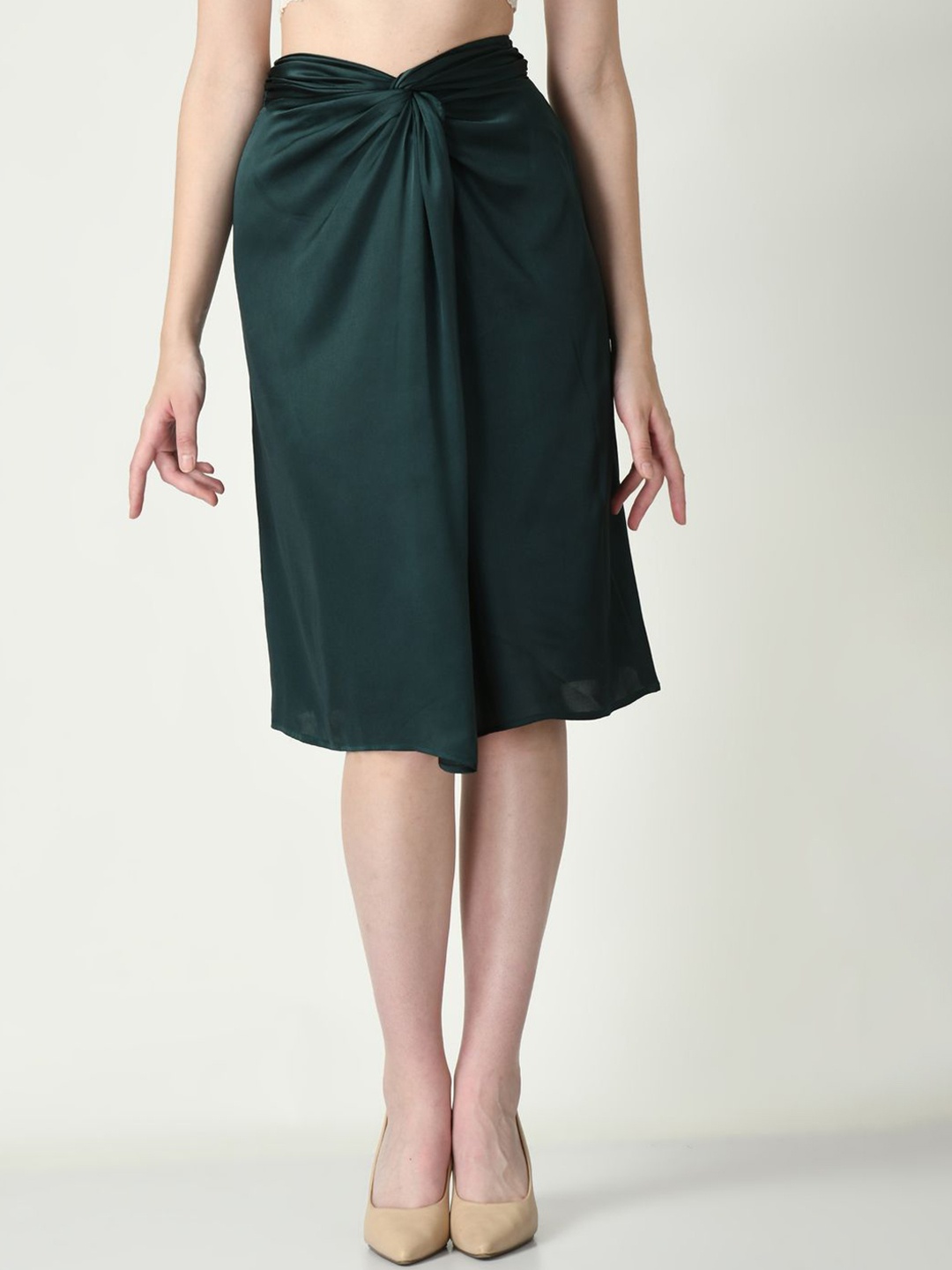 

Tushita Woven Straight Knee-Length Skirt, Green