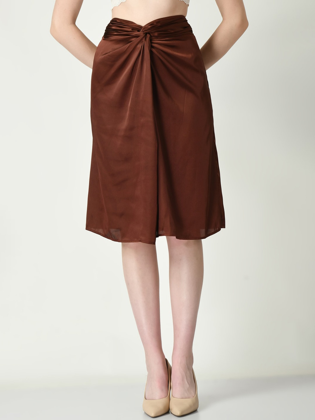 

Tushita Knee-Length Front Knot Skirt, Brown