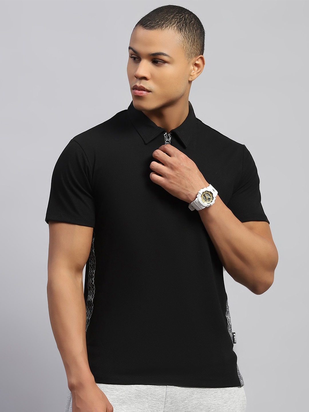 

rock.it Men Polo Collar Solid T-shirt, Black