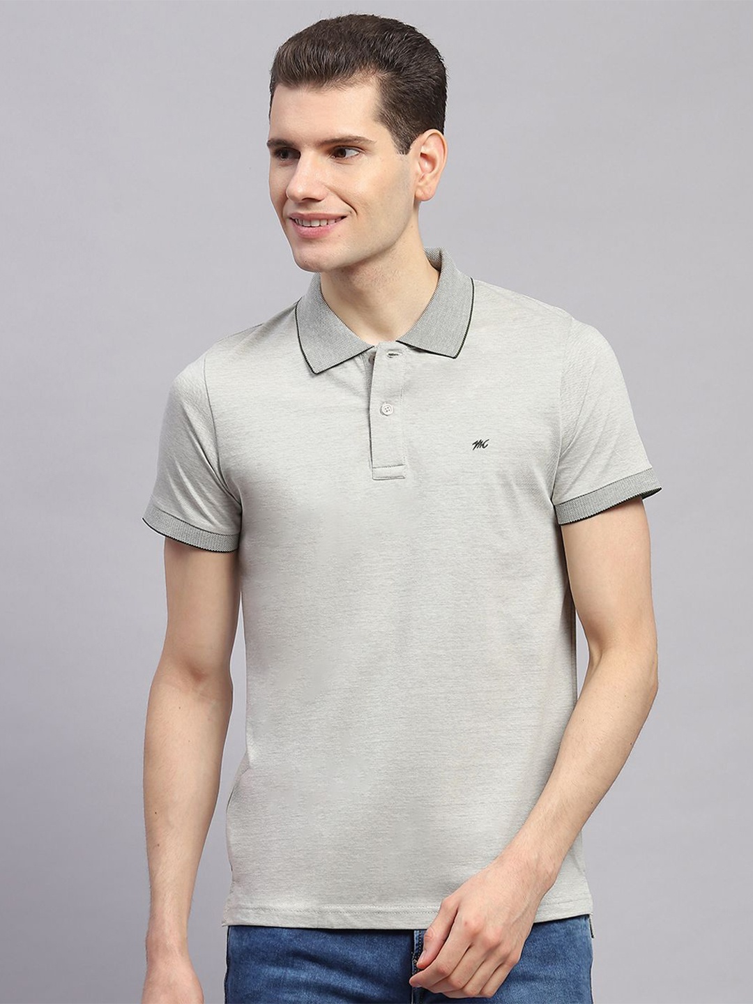 

Monte Carlo Men Solid Polo Collar T-shirt, Grey
