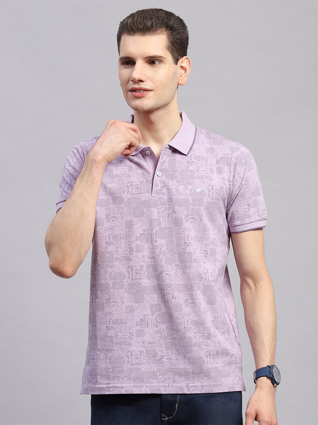 

Monte Carlo Men Abstract Printed Polo Collar T-shirt, Purple