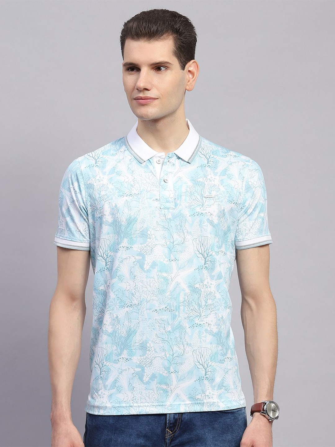 

Monte Carlo Men Abstract Printed Polo Collar T-shirt, Blue