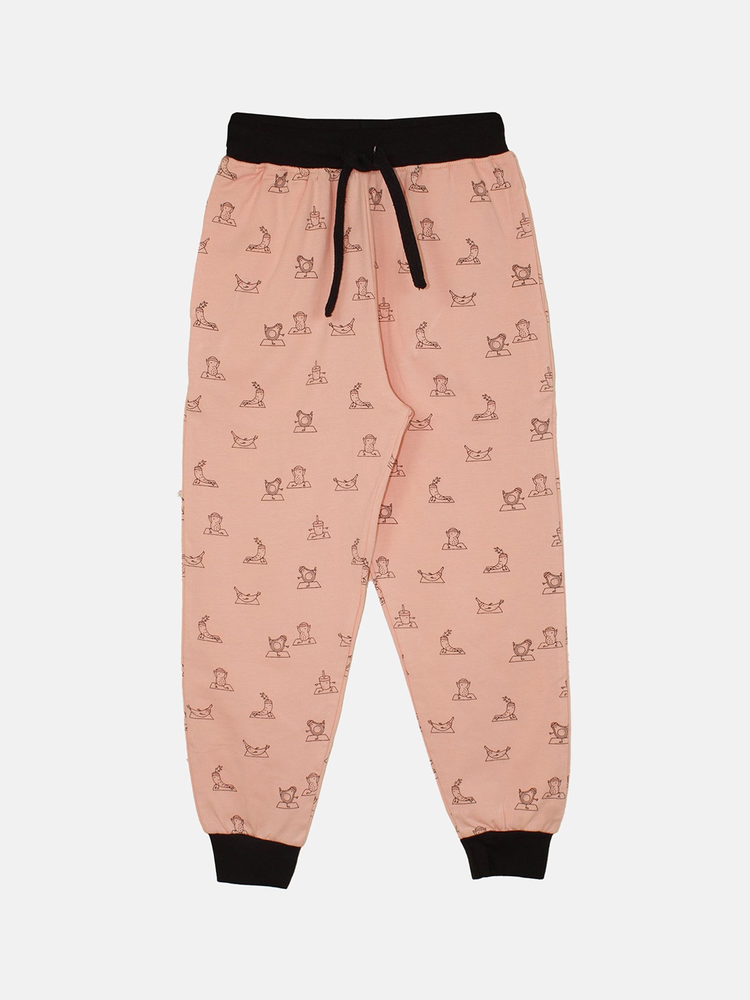 

KiddoPanti Girls Printed Pure Cotton Joggers, Peach