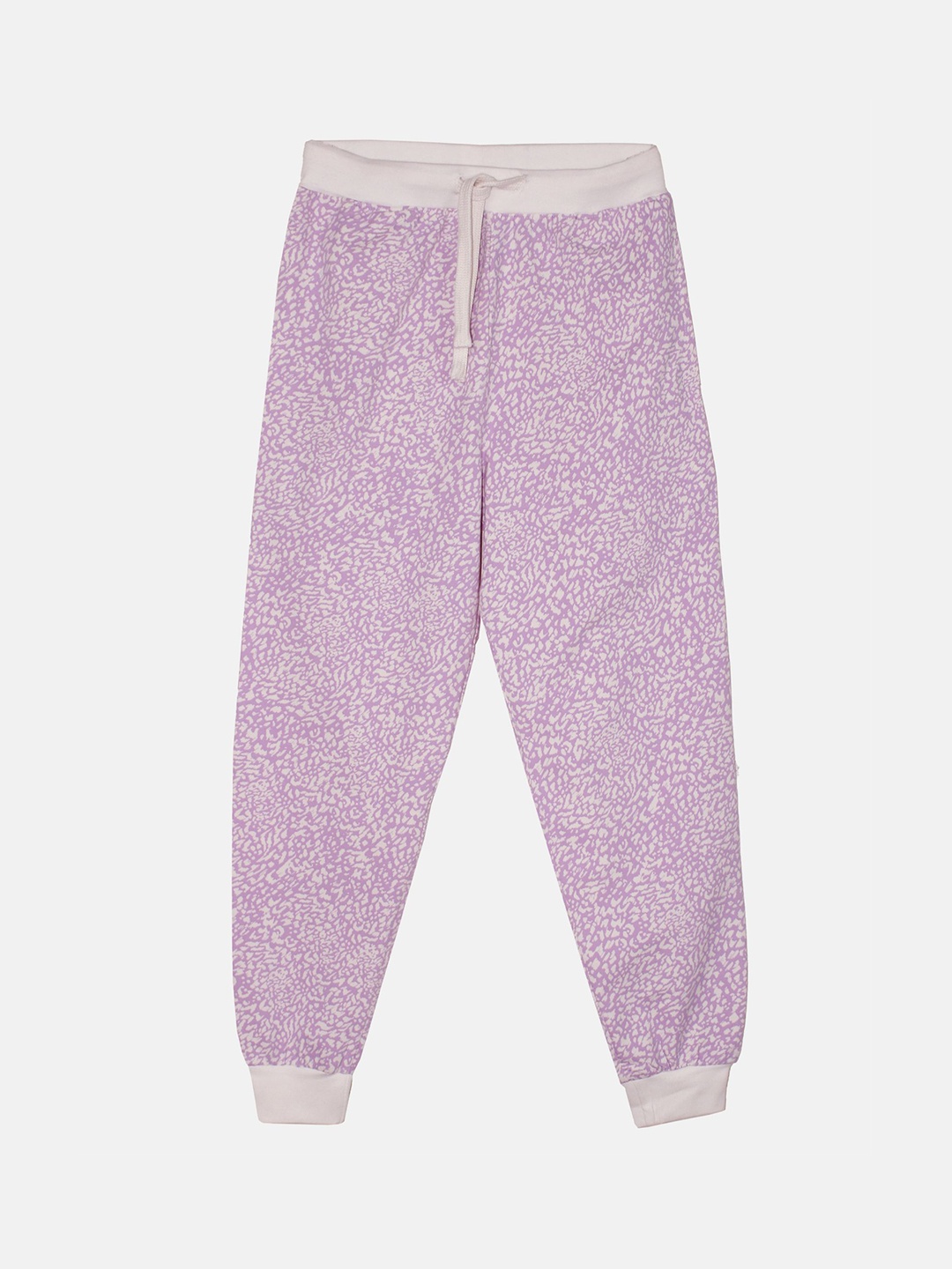 

KiddoPanti Girls Printed Pure Cotton Joggers, Purple