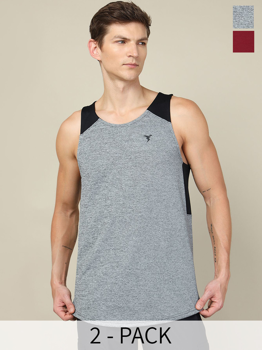 

Technosport Pack Of 2 Slim Fit Colourblocked Technocool+ Gym Vests, Grey