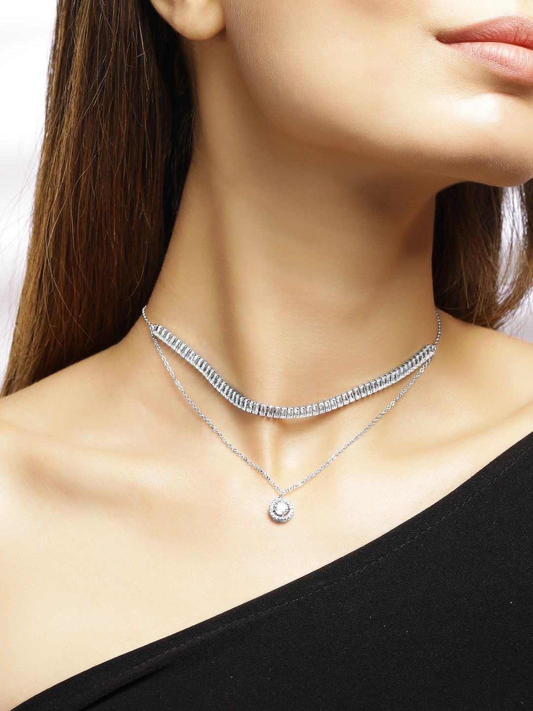 

Rubans Voguish Rhodium-Plated Cubic Zirconia Studded Jewellery Set, Silver