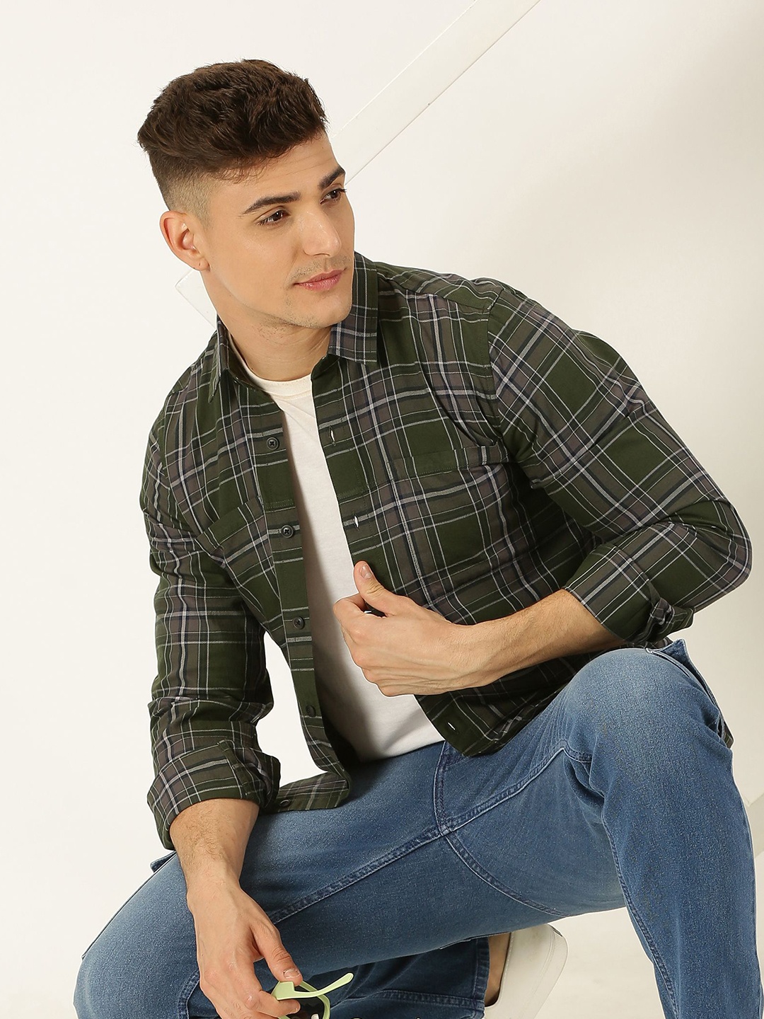 

Thomas Scott Men Standard Tartan Checked Casual Shirt, Green