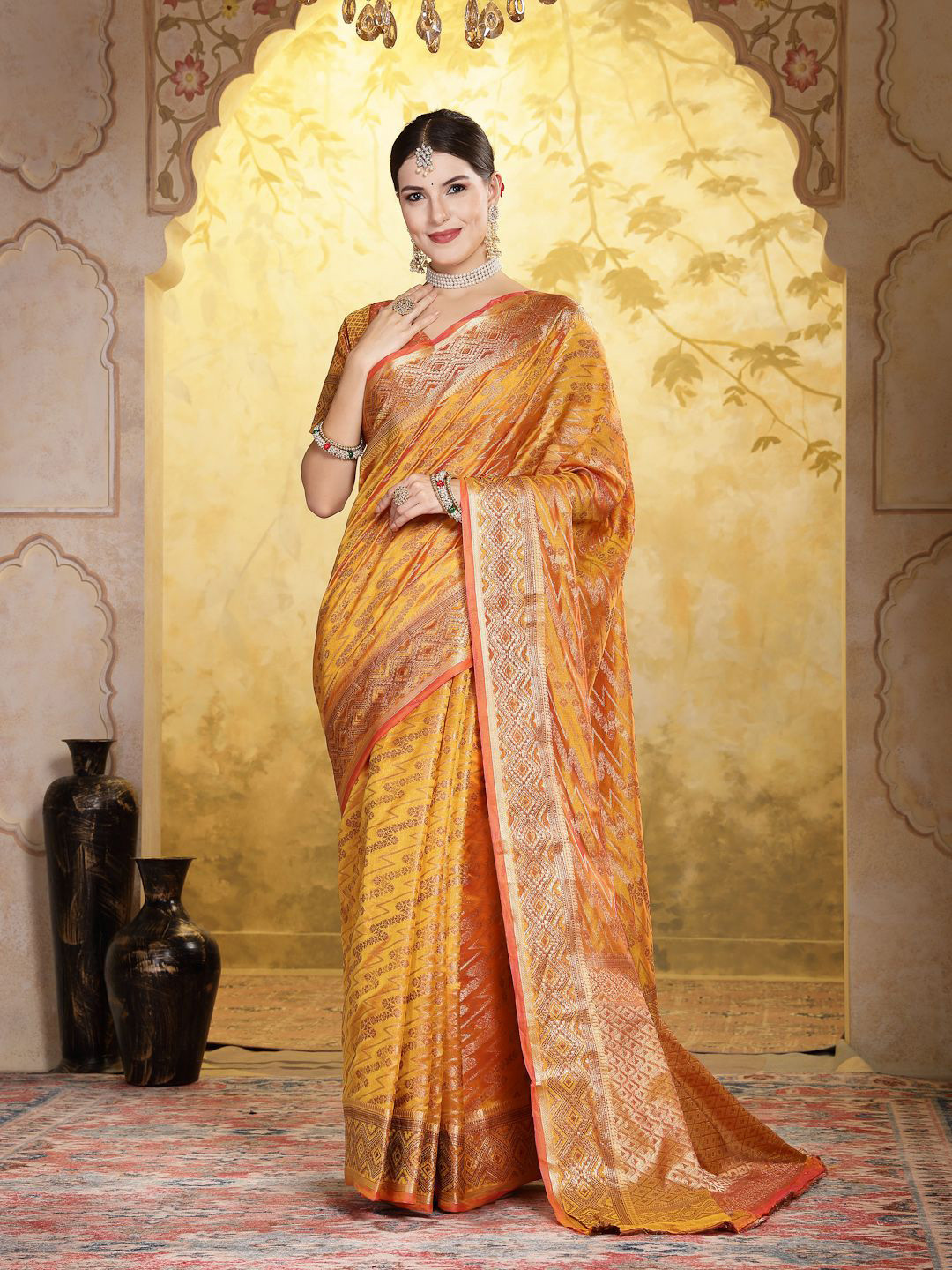 

Stylum Woven Design Organza Banarasi Saree, Mustard