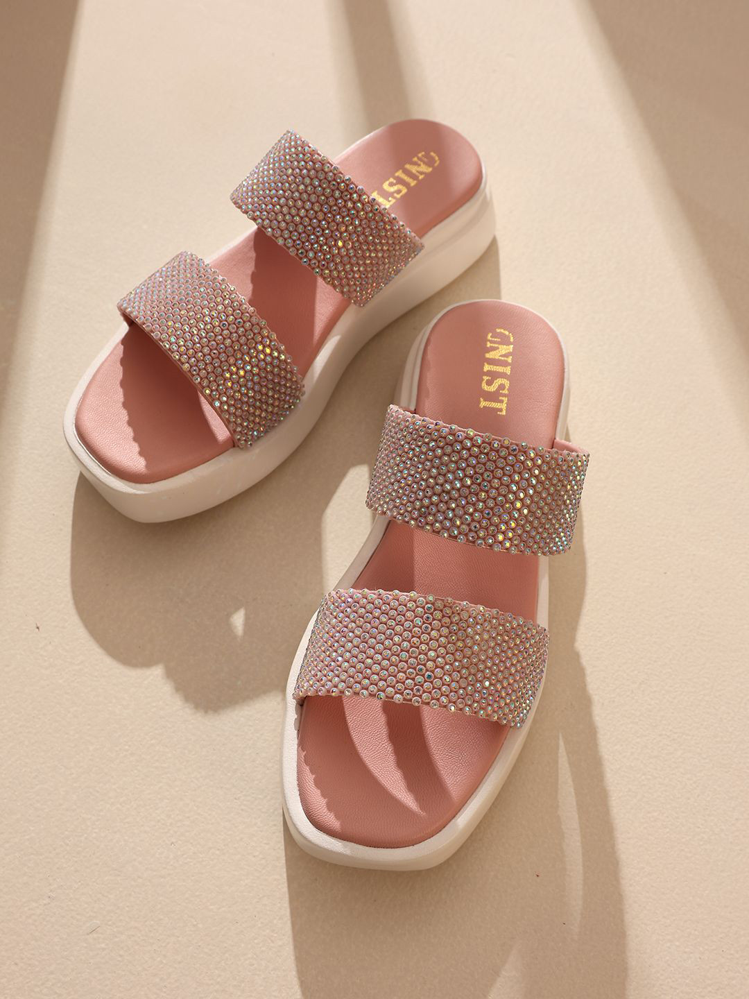 

GNIST Embellished Open Toe Platform Heels, Pink