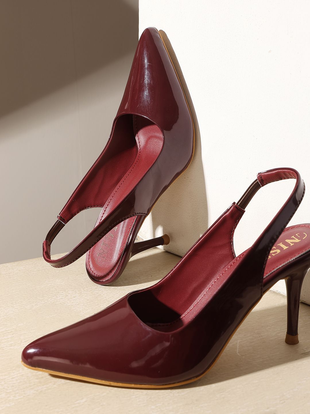 

GNIST Pointed Toe Stiletto Heeled Pumps, Burgundy