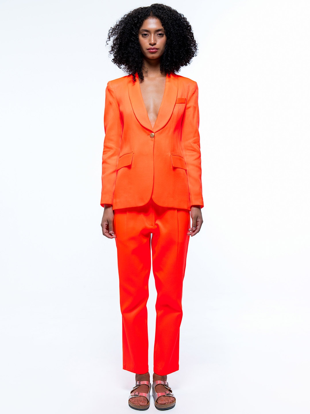 

SOTBELLA Single-Breasted Shawl Collar Formal Blazer, Orange
