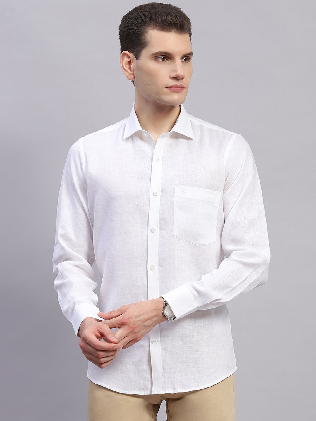 

Monte Carlo Men Comfort Solid Spread Collar Casual Shirt, White