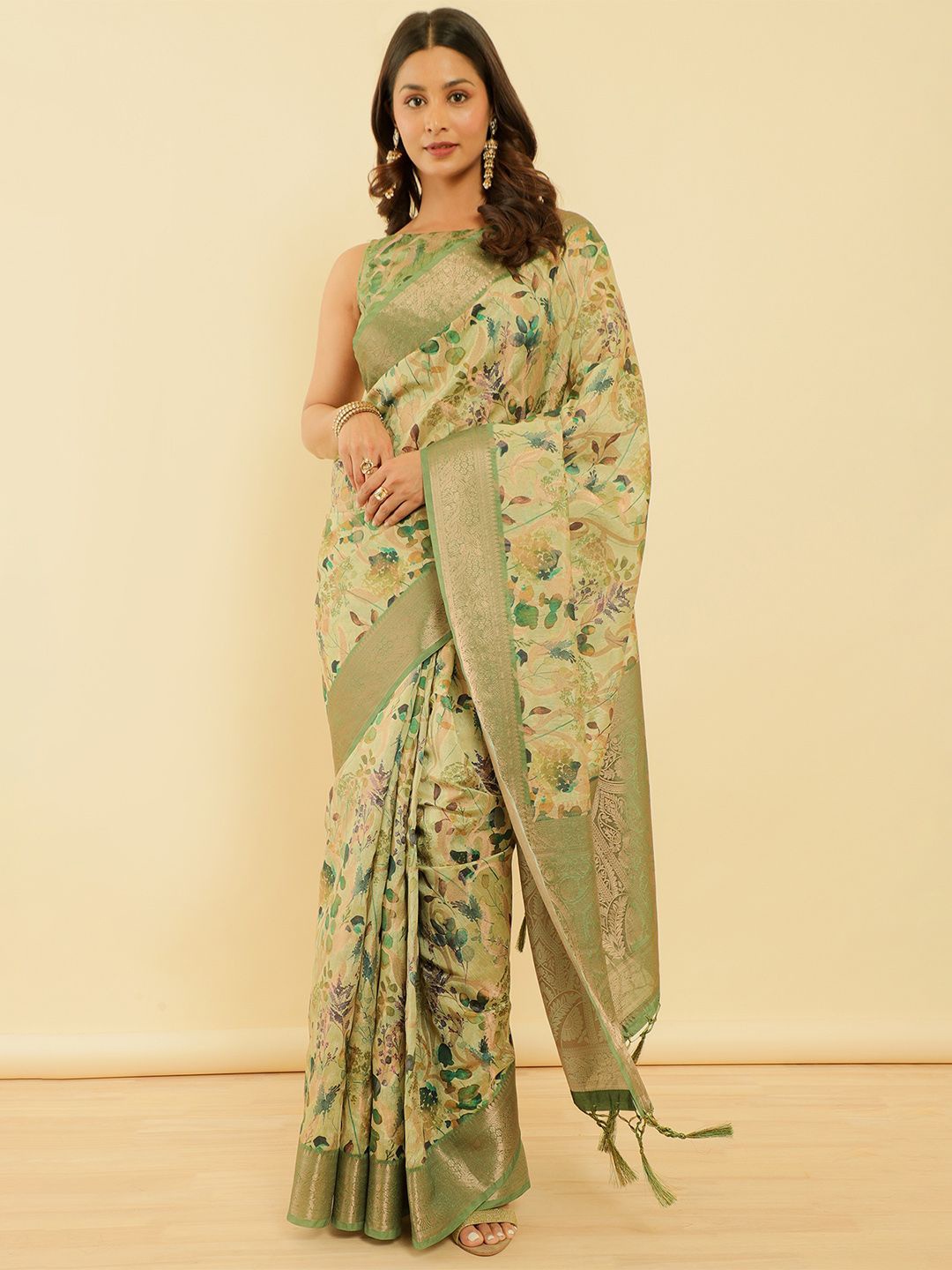 

Soch Floral Zari Saree, Green