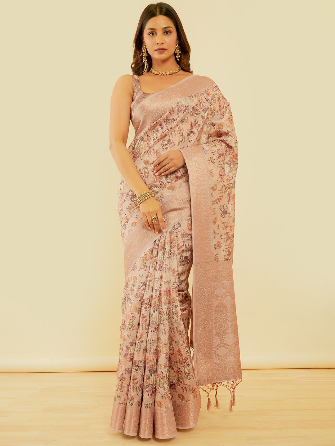 

Soch Ethnic Motifs Zari Saree, Peach