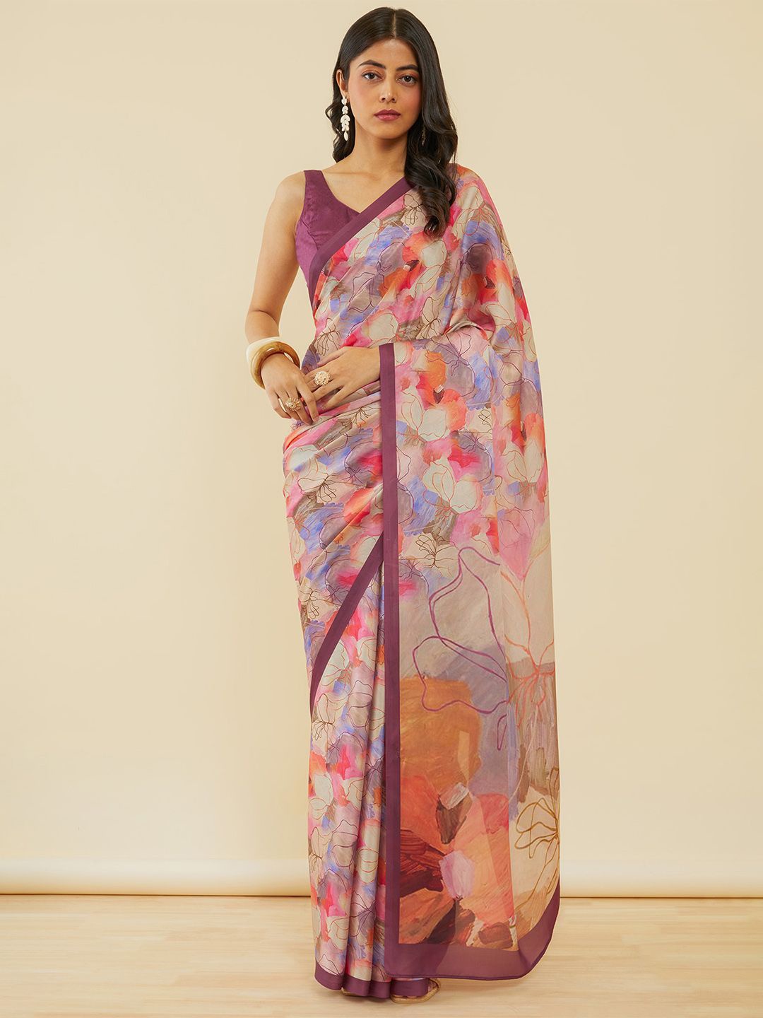 

Soch Floral Pure Crepe Saree, Maroon