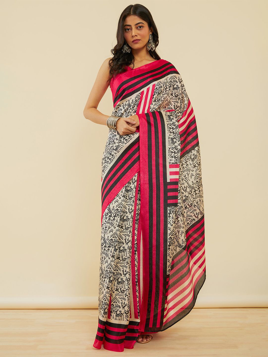 

Soch Warli Printed Saree With Blouse Piece, Magenta