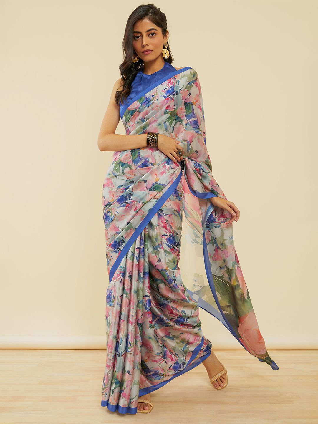 

Soch Women Floral Pure Crepe Saree, Blue