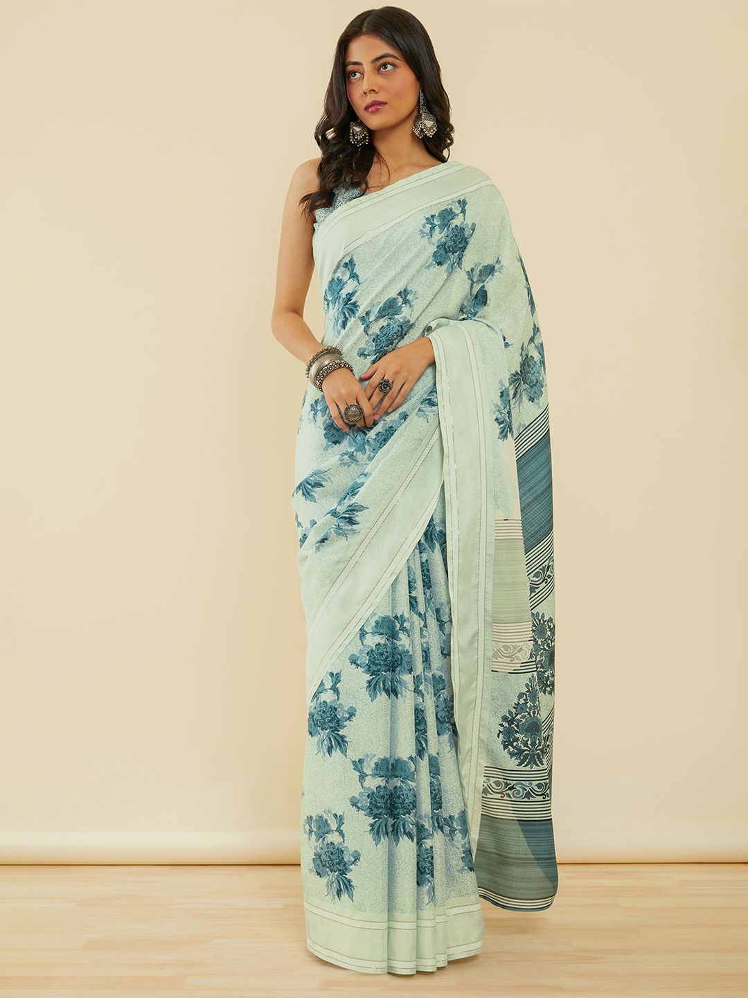 

Soch Floral Print Saree With Blouse Piece, Green