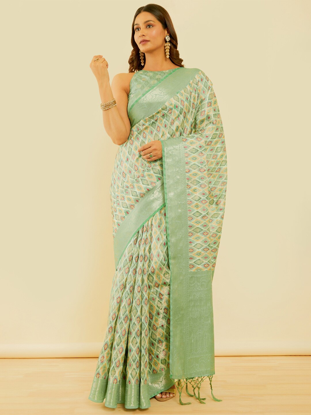 

Soch Zari Saree With Blouse piece, Green