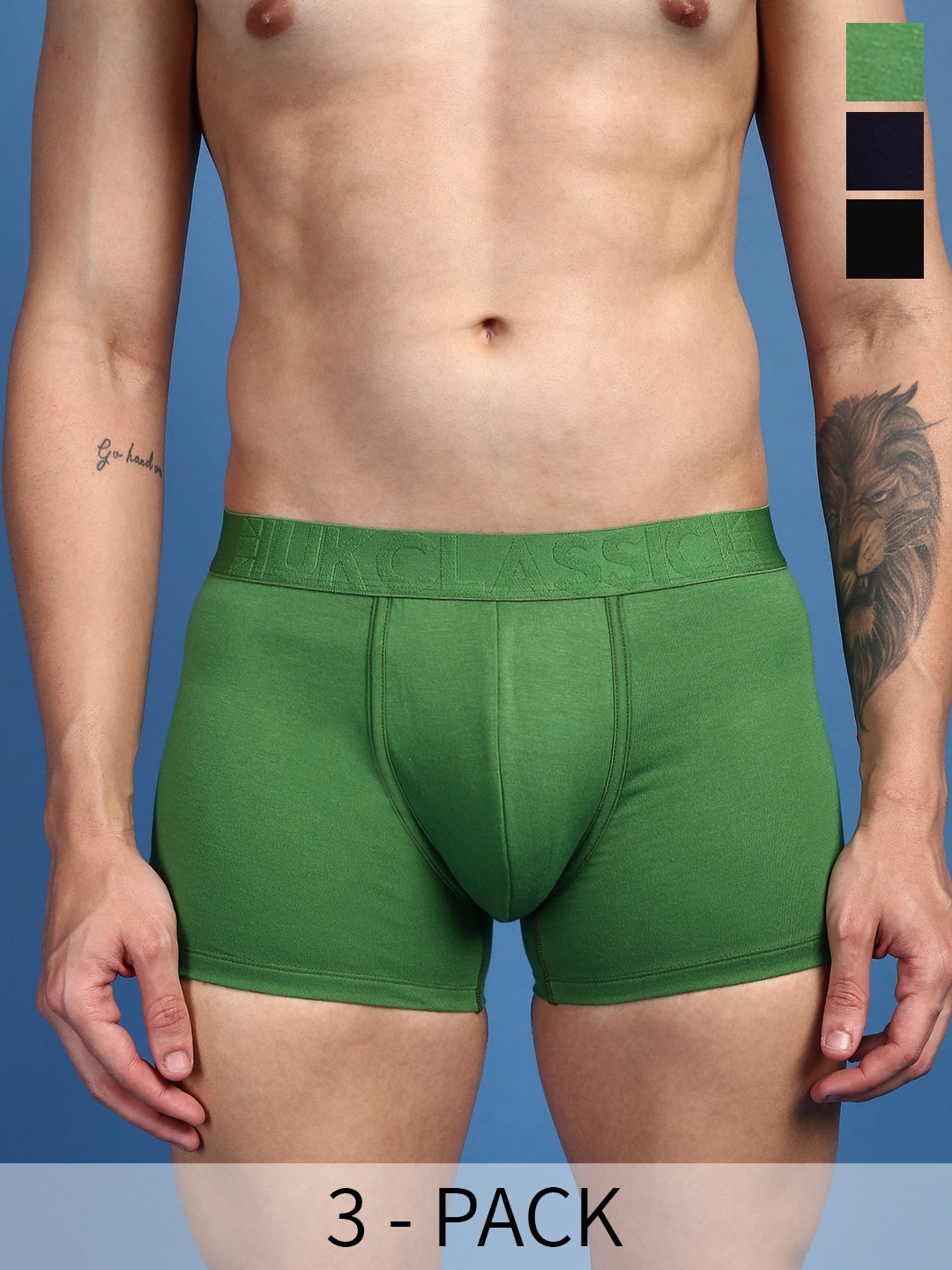 

ONN Men Pack Of 3 Assorted Combed Cotton TrunkONN_UK_31_AST3_3PC, Green