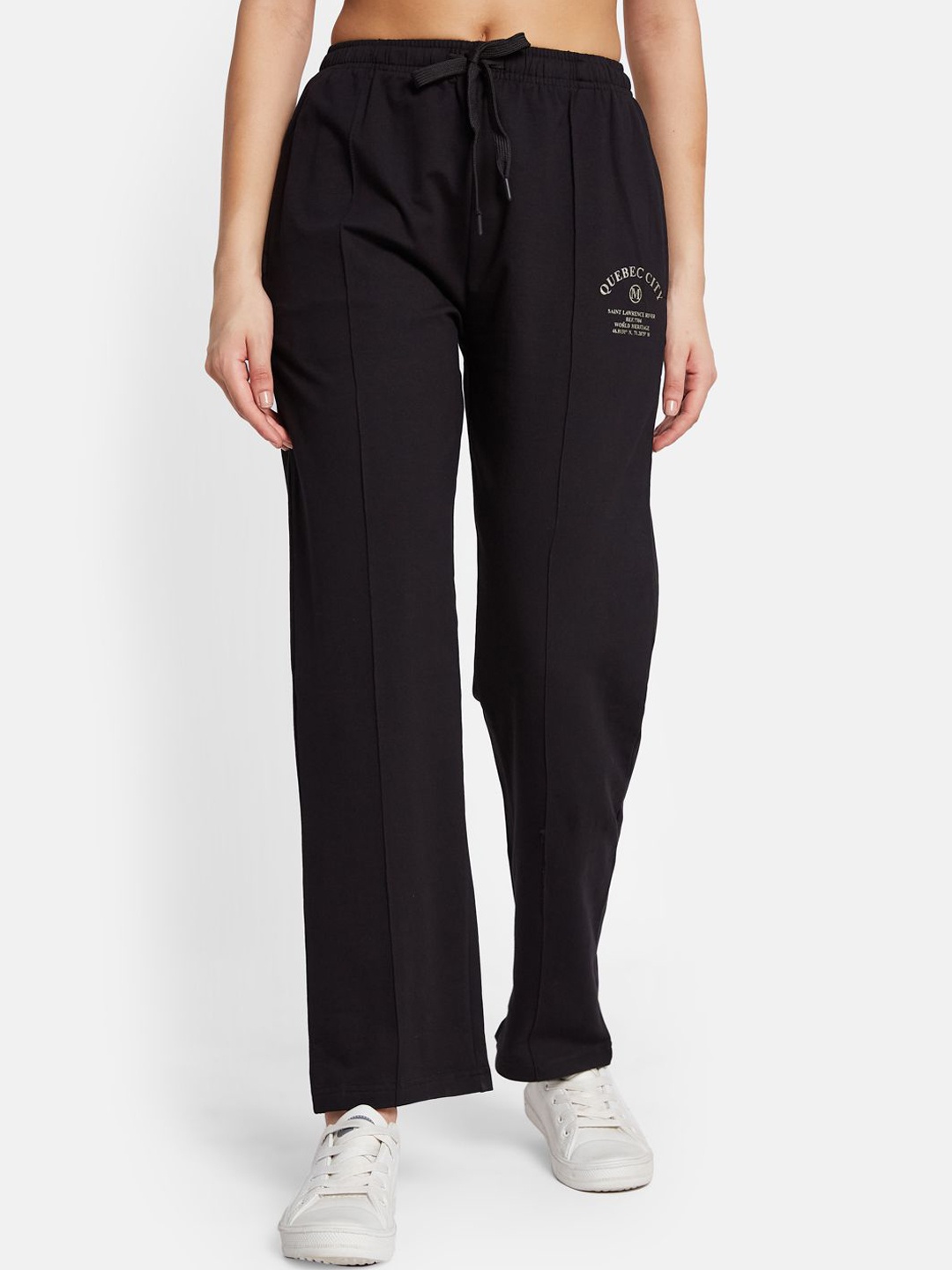 

METTLE Women Cotton Bootcut Track Pants, Black