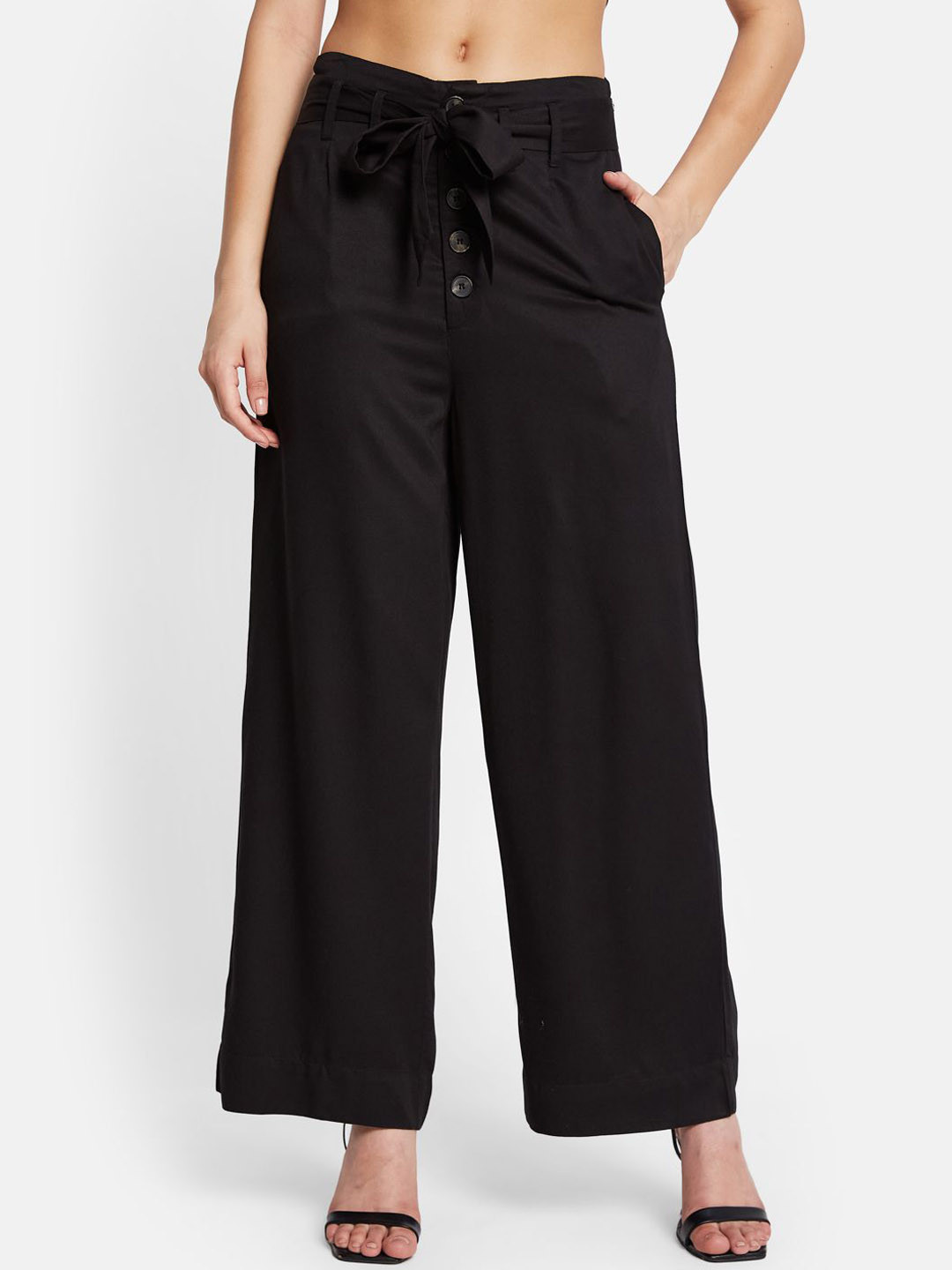 

METTLE Cotton Regular Fit Easy Wash Trouser, Black