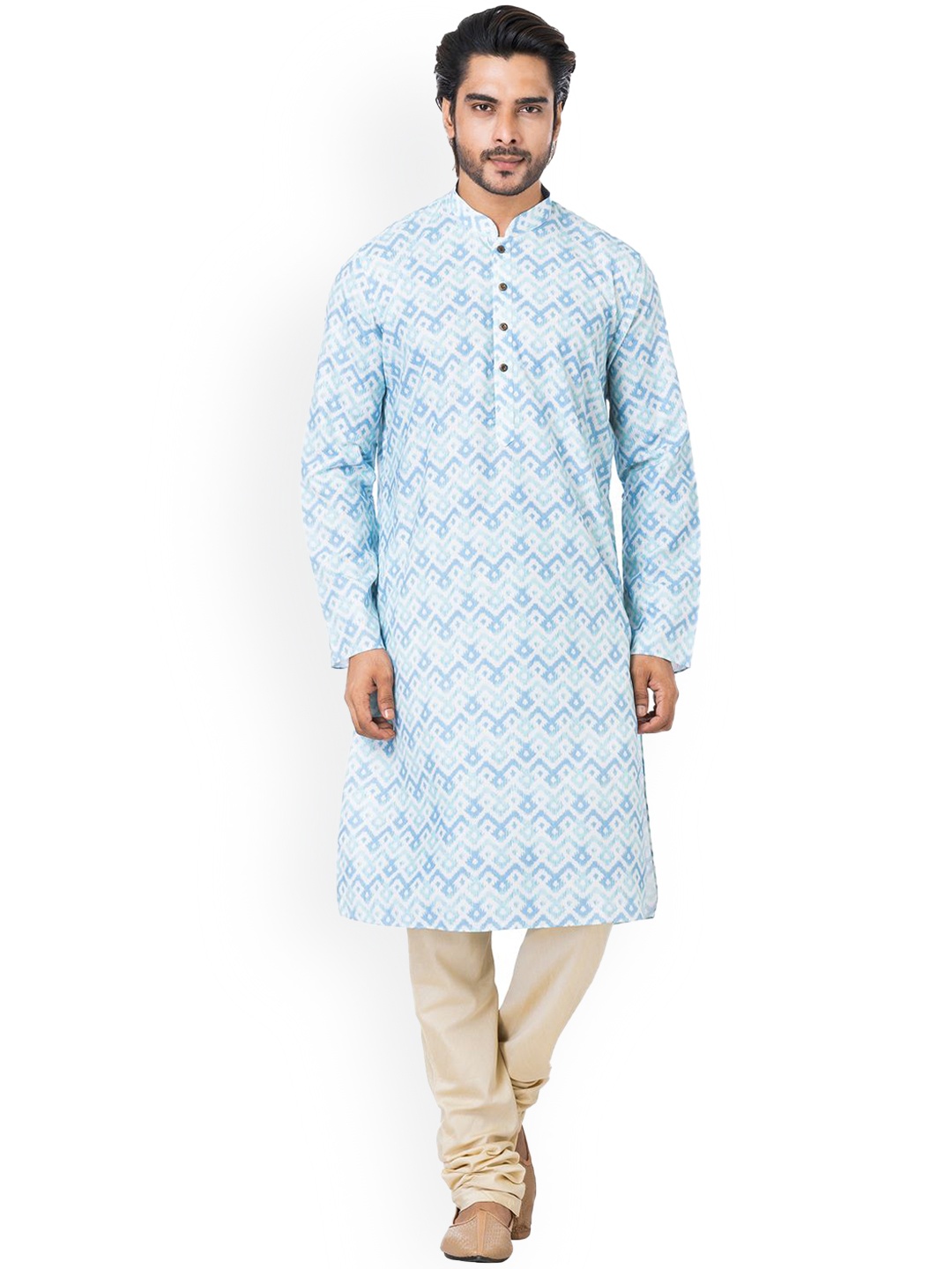 

HU - Handcrafted Uniquely Geometric Printed Pure Cotton Straight Kurta With Pyjamas, Blue