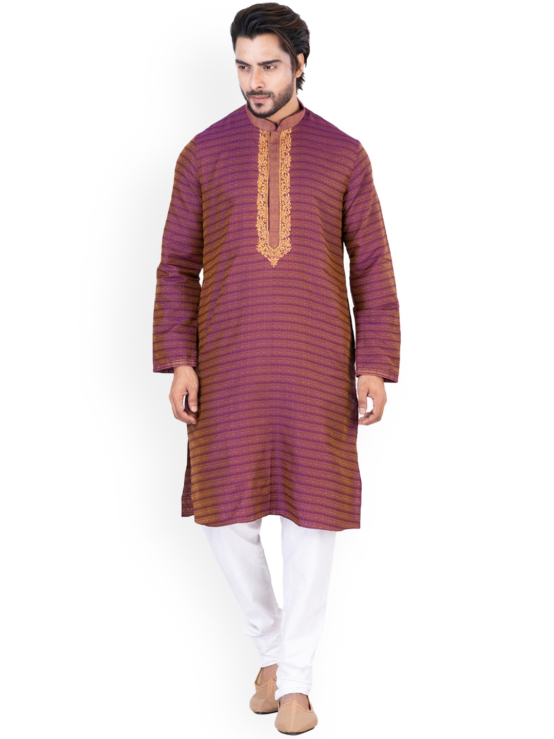 

HU - Handcrafted Uniquely Ethnic Motifs Yoke Design Pure Silk Kurta With Pyjamas, Burgundy