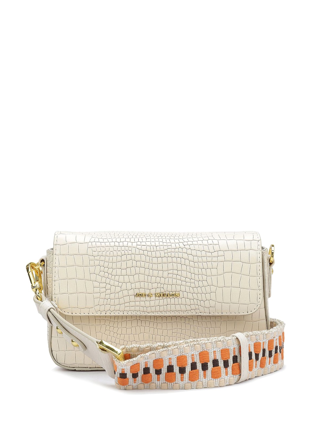 

Joe & Mellon Women Textured Leather Structured Sling Bag, White