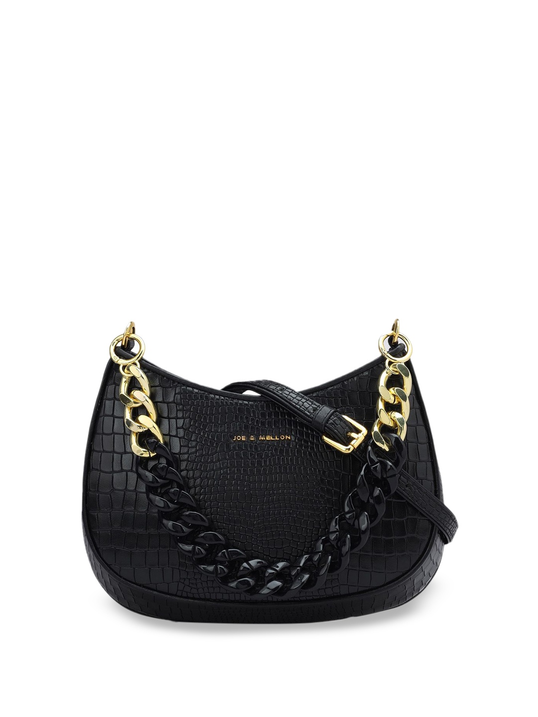 

Joe & Mellon Women Animal Textured Leather Half Moon Hobo Bag with Quilted, Black