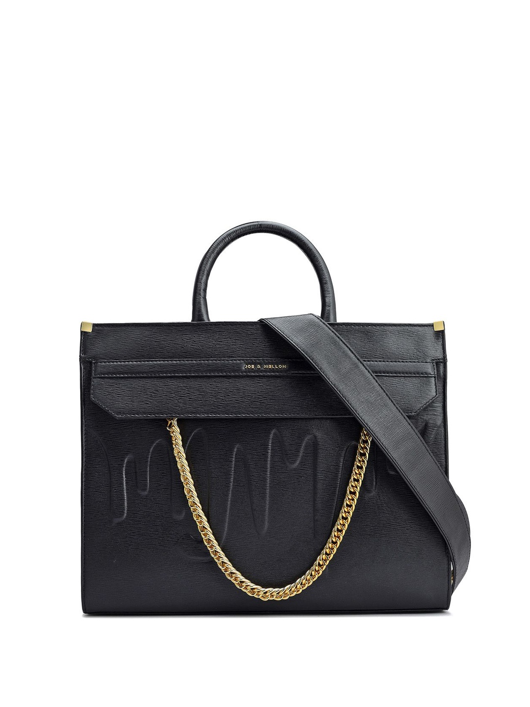 

Joe & Mellon Women Leather Oversized Structured Handheld Bag with Applique, Black