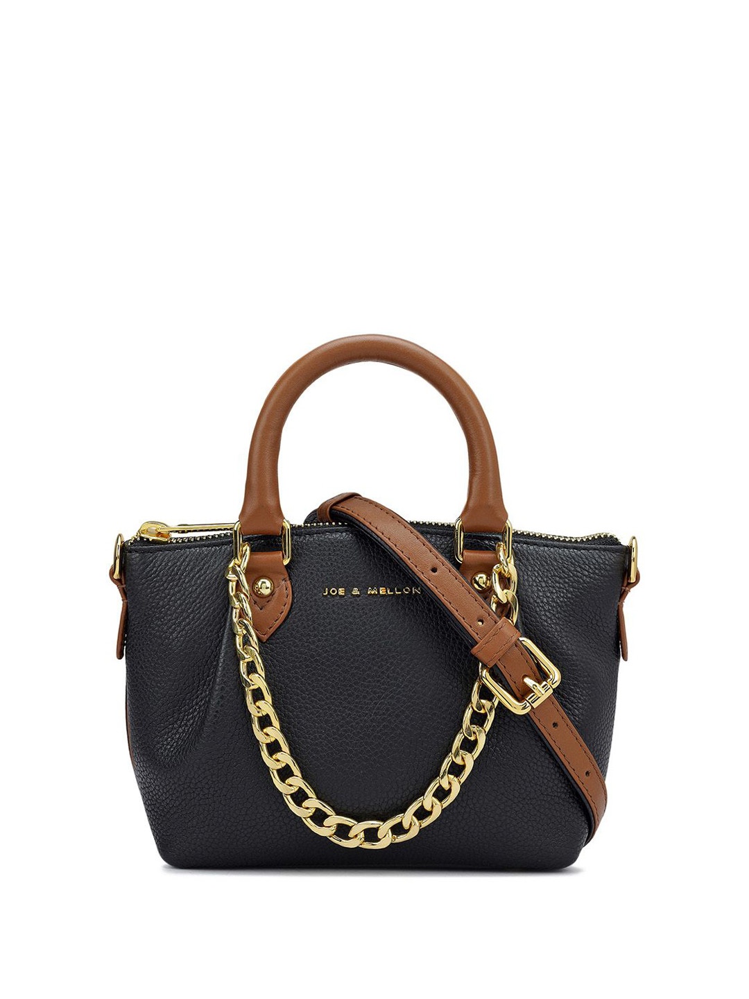 Joe & Mellon Women Leather Oversized Structured Handheld Bag, Black