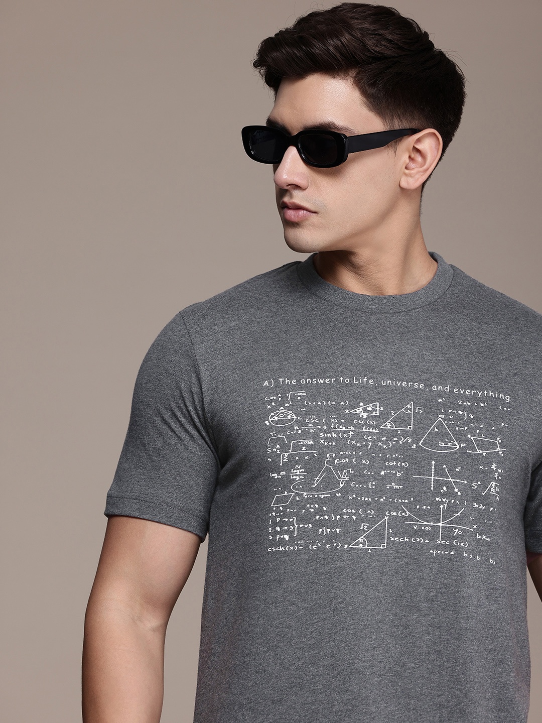 

Burnt Umber Men Typography Printed T-shirt, Grey melange