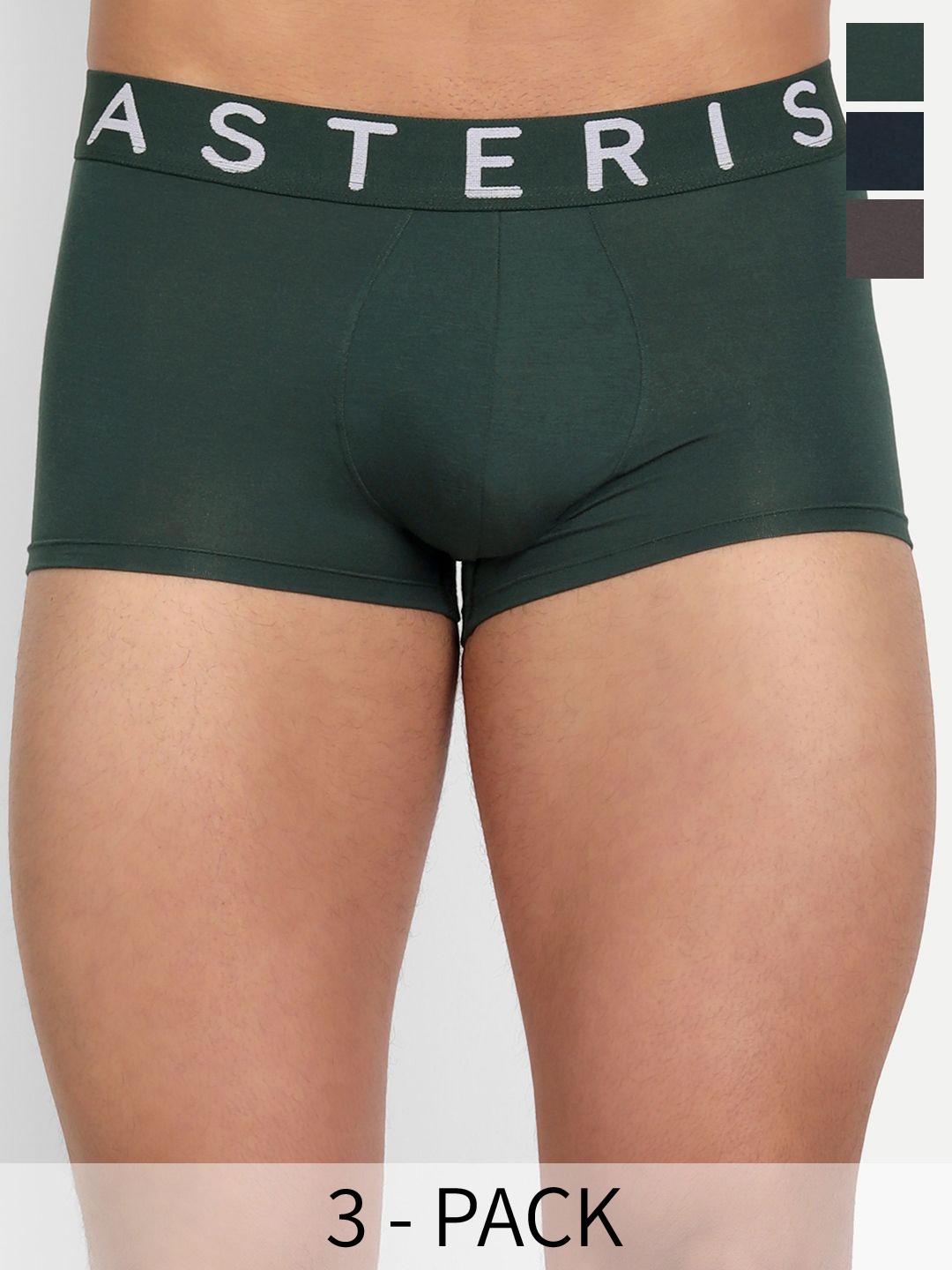 

Asterisk Pack of 3 short Anti-Microbial Air-Soft Micromodal Trunks MTR-P3-04, Green