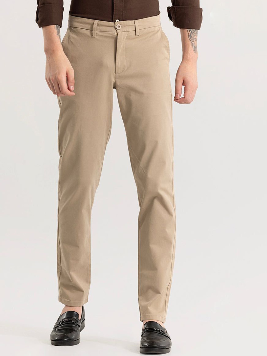 

Snitch Men Smart Slim Fit Trousers, Beige