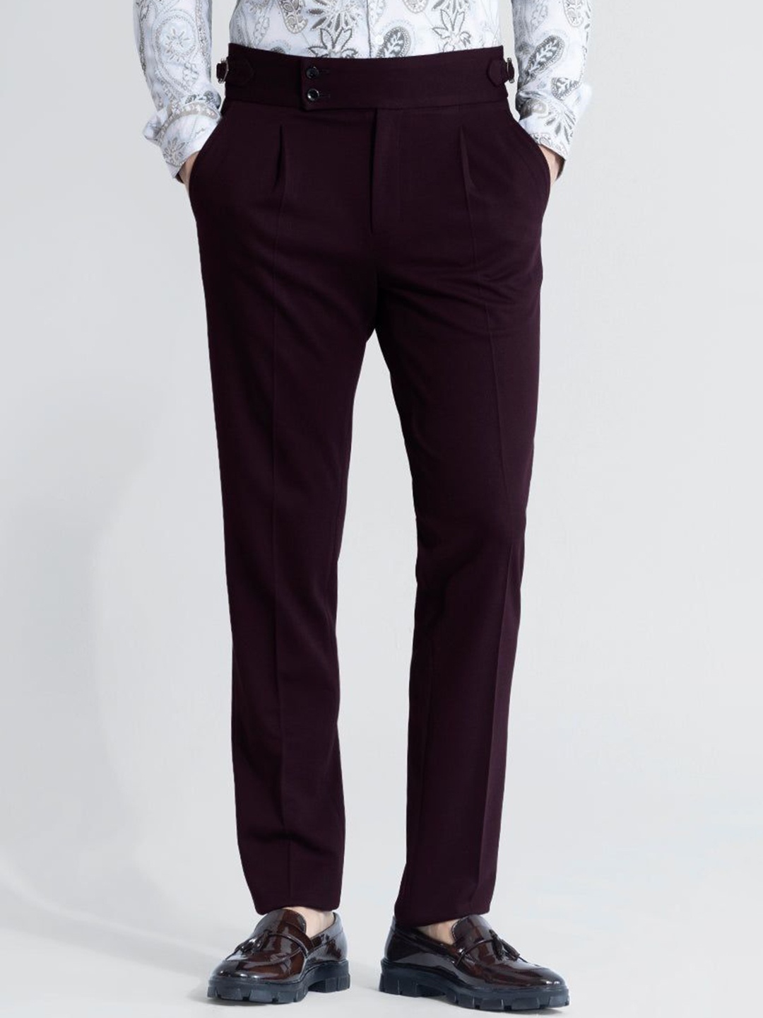 

Snitch Men Smart Slim Fit Trousers, Burgundy