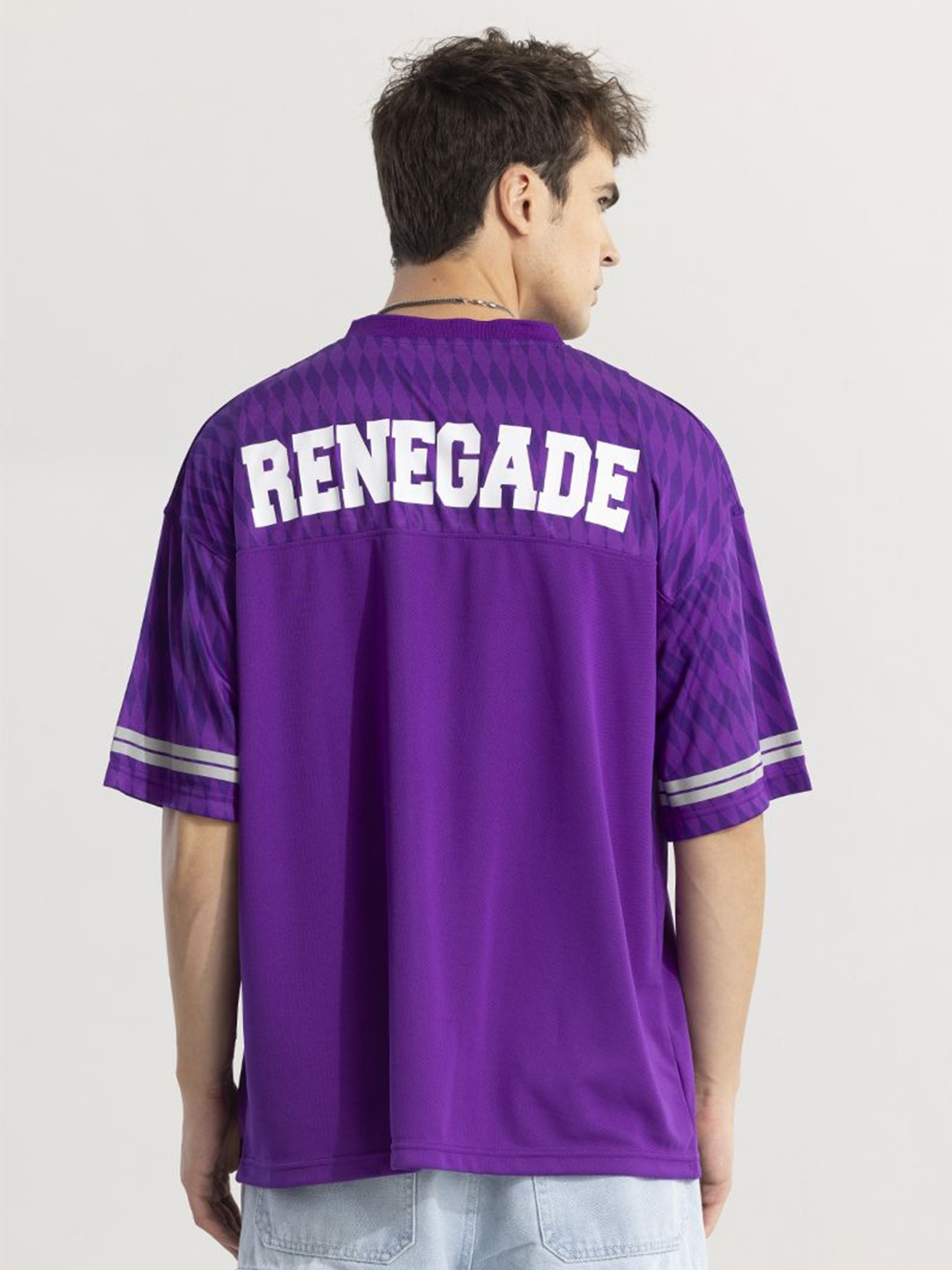 

Snitch Men Varsity Printed Oversized T-shirt, Purple