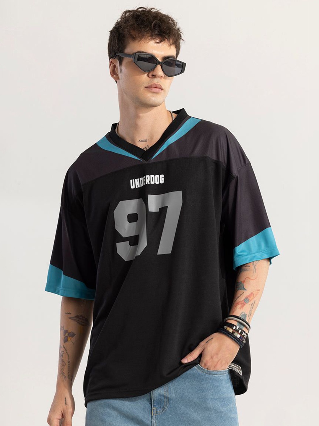 

Snitch Men Varsity Printed Oversized T-shirt, Black