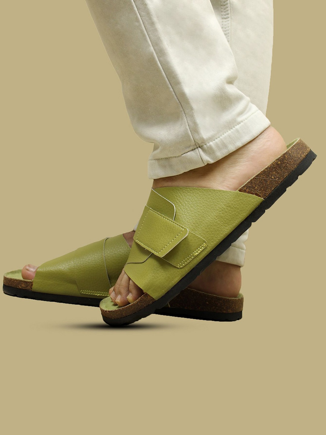 

NoStrain Men PU Comfort Sandals, Olive