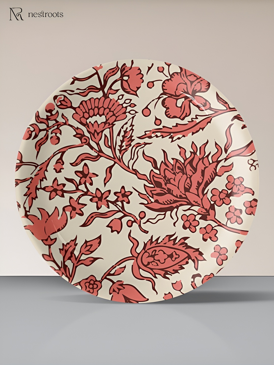 

nestroots White & Peach-Colored Floral Printed Ceramic Wall Plates