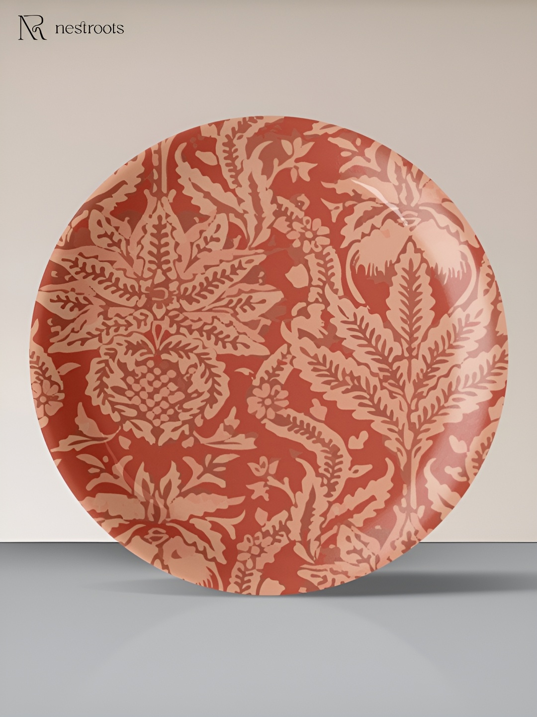 

nestroots Peach & Cream Floral Printed Porcelain Wall Plate, Maroon